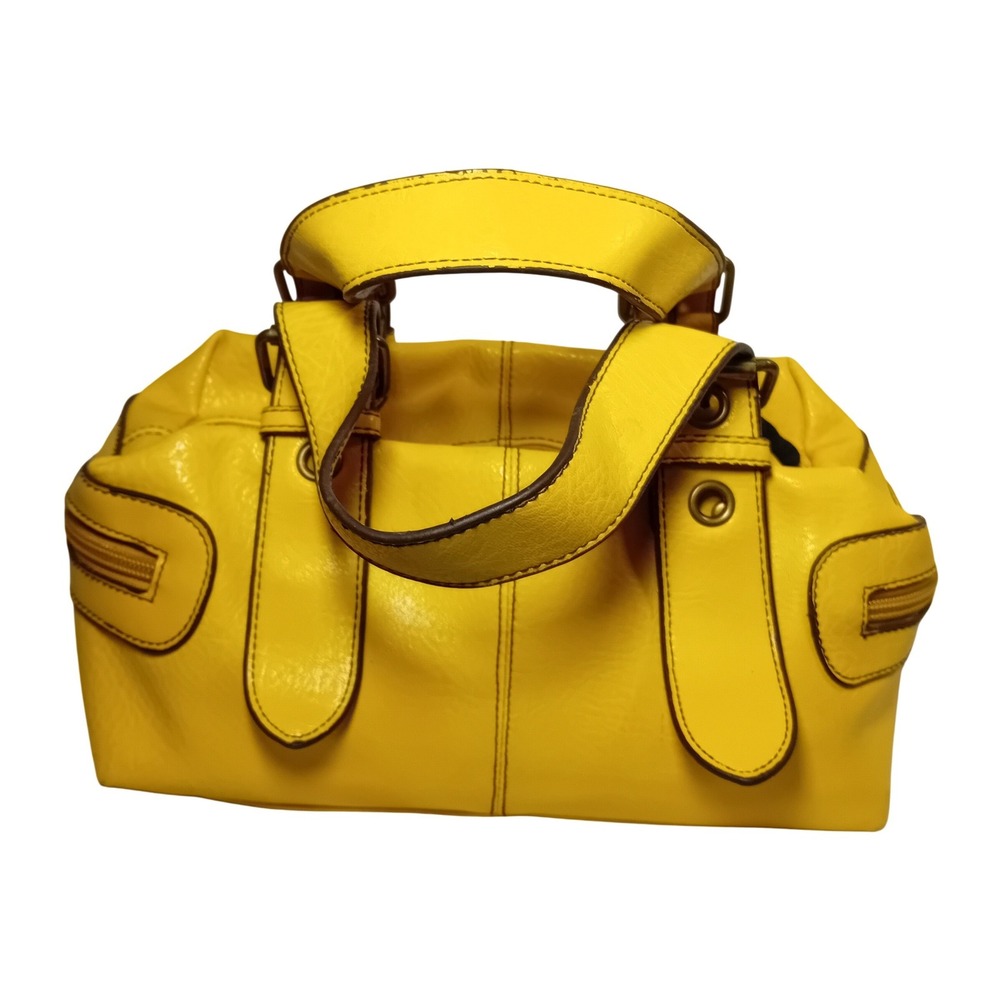 Vintage Y2K Spring Yellow Patent Faux Leather Satchel Handbag Handle Bag Purse